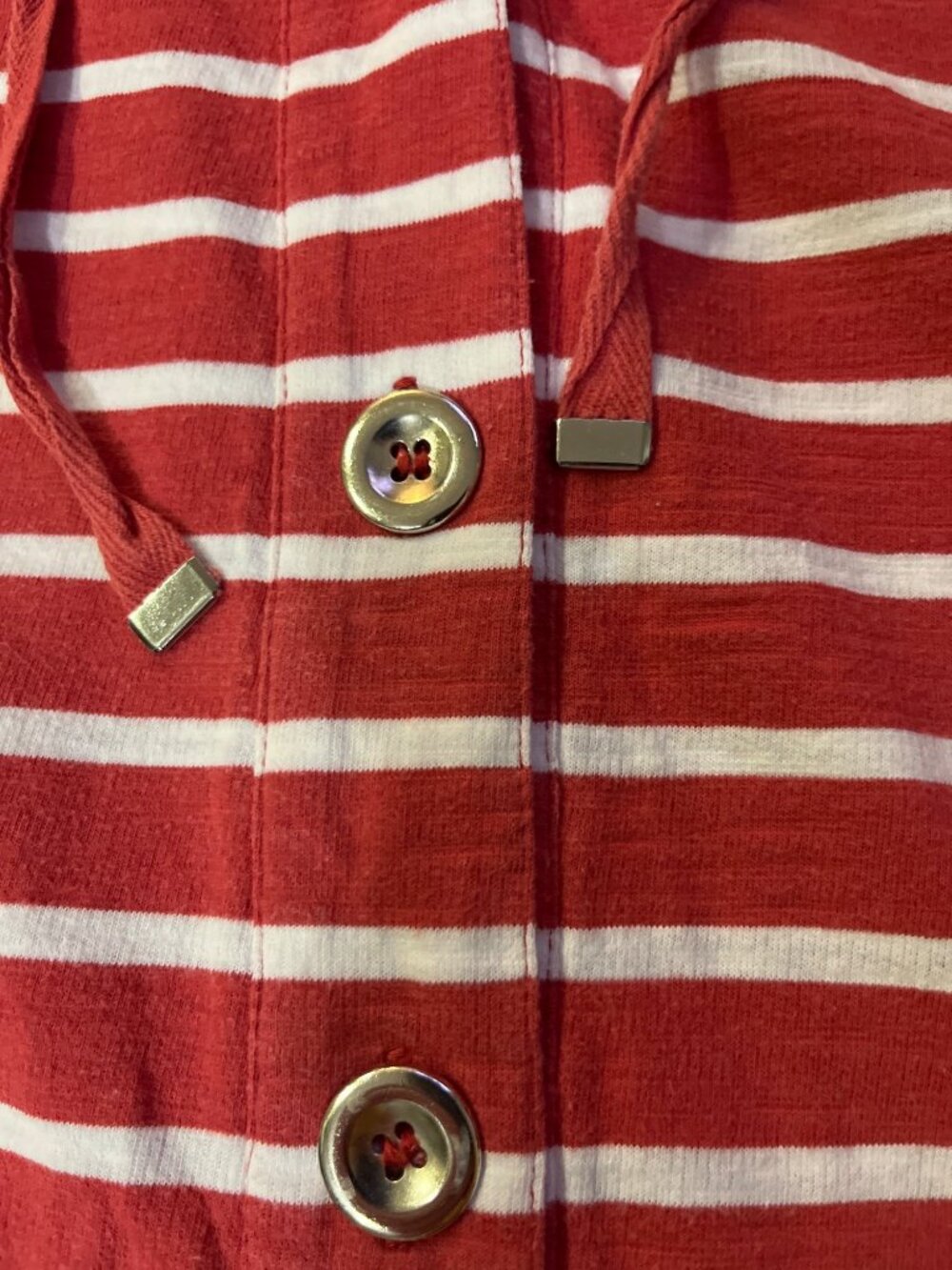 Chico’s Weekends Red Striped Hoodie Top Women’s 1 (M/8) Cotton Button Used - Picture 9 of 15